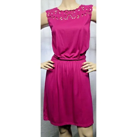 white christmas dresses Berrylush Women Solid Fuschia Pink Caged Back Tie-up Fit & Flare Mini